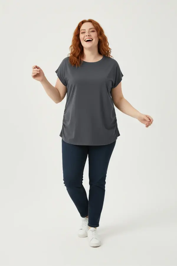 Büyük Beden Japone Kol Büzgülü T-shirt - 3