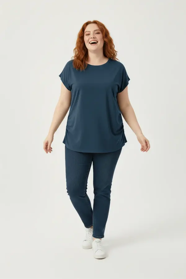 Büyük Beden Japone Kol Büzgülü T-shirt - 1