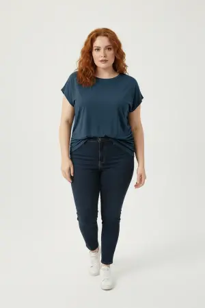 Büyük Beden Japone Kol Büzgülü T-shirt - 3