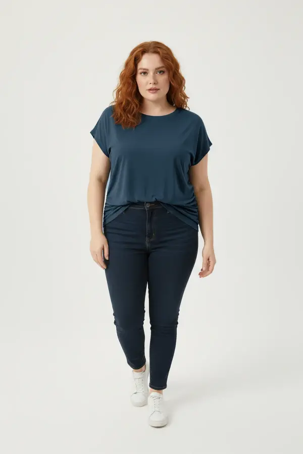 Büyük Beden Japone Kol Büzgülü T-shirt - 3