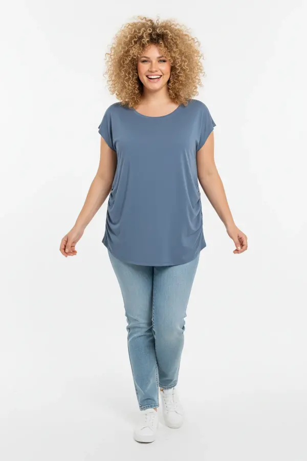 Büyük Beden Japone Kol Yanlardan Büzgülü T-shirt - 2
