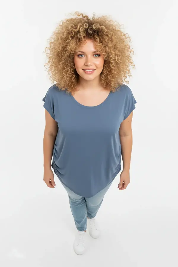 Büyük Beden Japone Kol Yanlardan Büzgülü T-shirt - 3