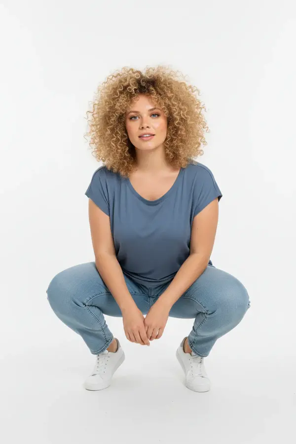 Büyük Beden Japone Kol Yanlardan Büzgülü T-shirt - 4