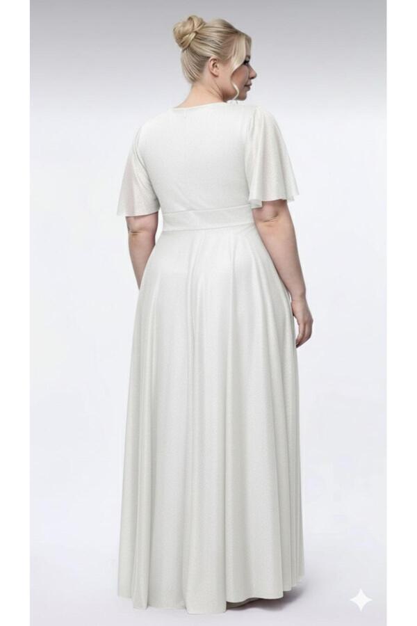 Büyük Beden Kadın Beyaz Pelerin Kollu Kloş Tül Nikah ve Dış Çekim Elbisesi KL3051 - 4