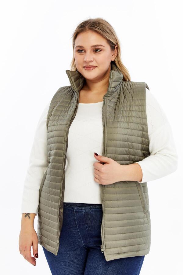 Büyük Beden Kadın Kapitone Şişme Yelek Haki - 1