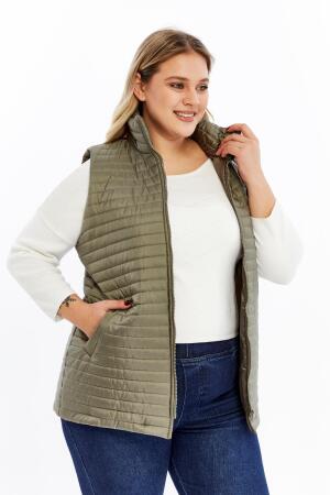 Büyük Beden Kadın Kapitone Şişme Yelek Haki - RMG (1)