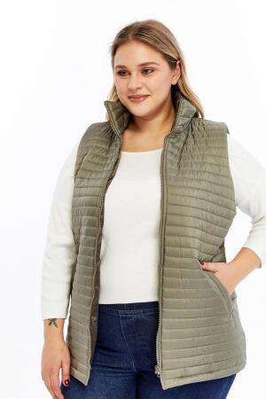 Büyük Beden Kadın Kapitone Şişme Yelek Haki - 3