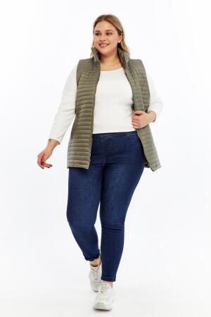 Büyük Beden Kadın Kapitone Şişme Yelek Haki - 5