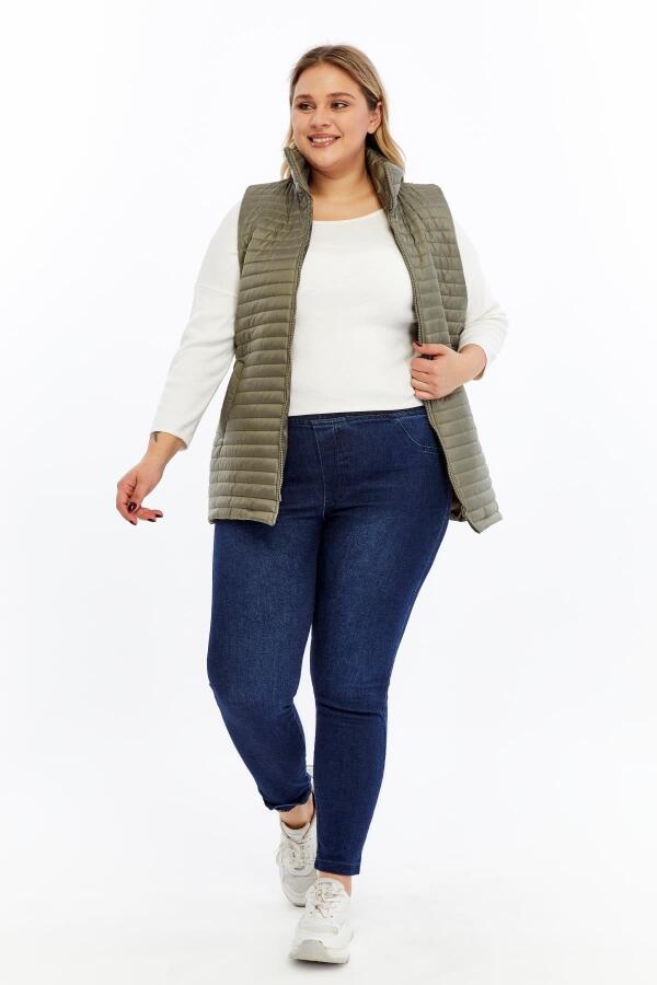 Büyük Beden Kadın Kapitone Şişme Yelek Haki - 5