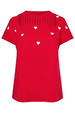 Büyük Beden Kalp Desenli T-shirt - 6