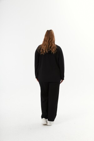 Büyük Beden Kanguru Cepli Modal Sweatshirt Siyah - 6