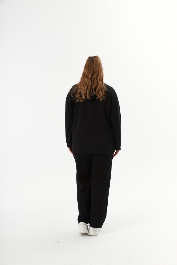 Büyük Beden Kanguru Cepli Modal Sweatshirt Siyah - 6