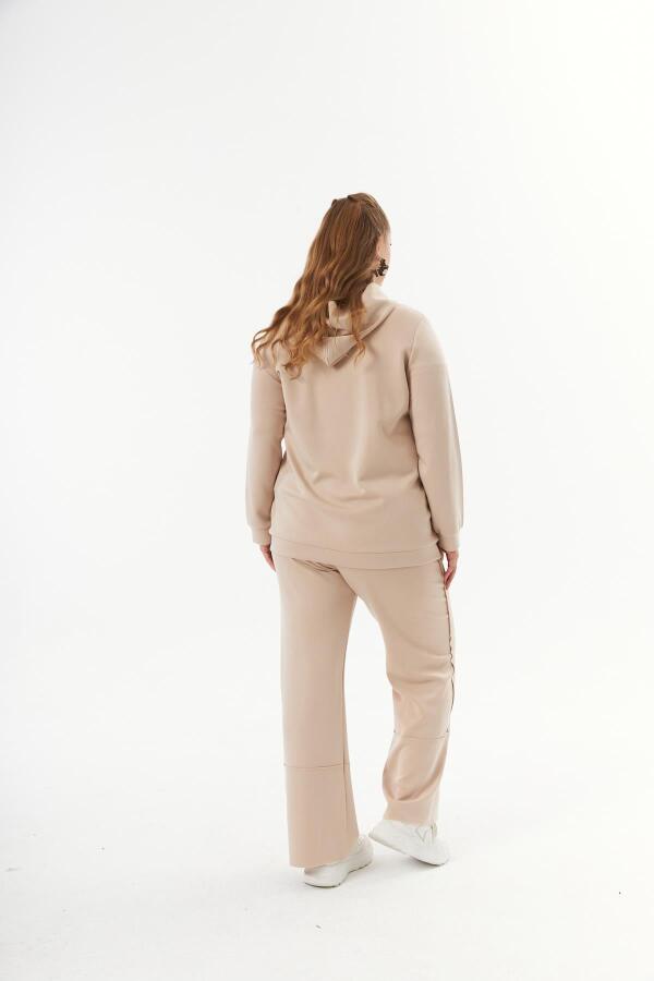 Büyük Beden Kanguru Cepli Modal Sweatshirt Vizon - 5