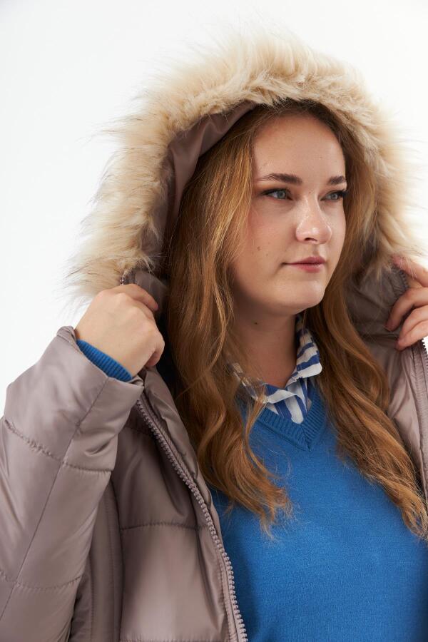 Büyük Beden Kapitone Şişme Mont Astarlı A.Vizon - 13