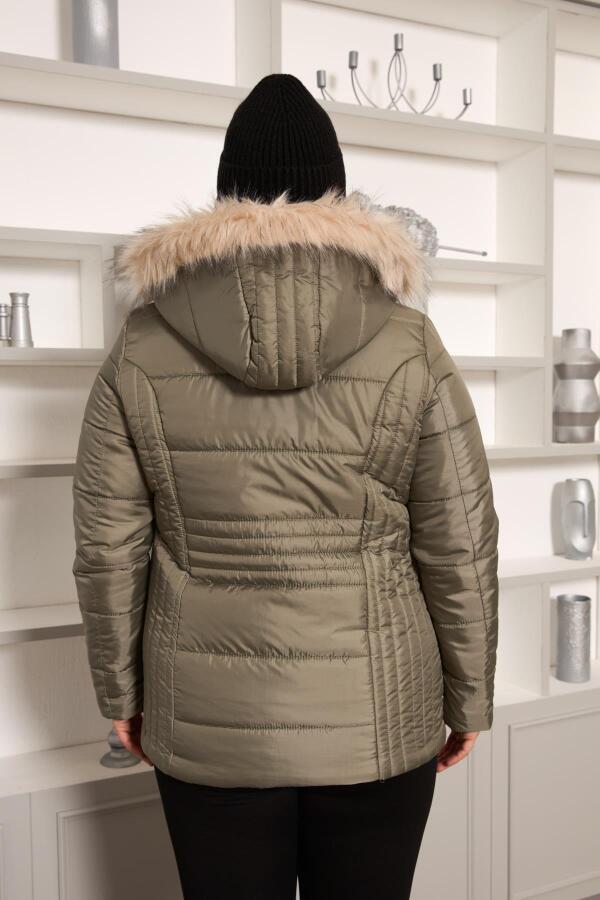 Büyük Beden Kapitone Şişme Mont Astarlı Çağla Yeşili - 5