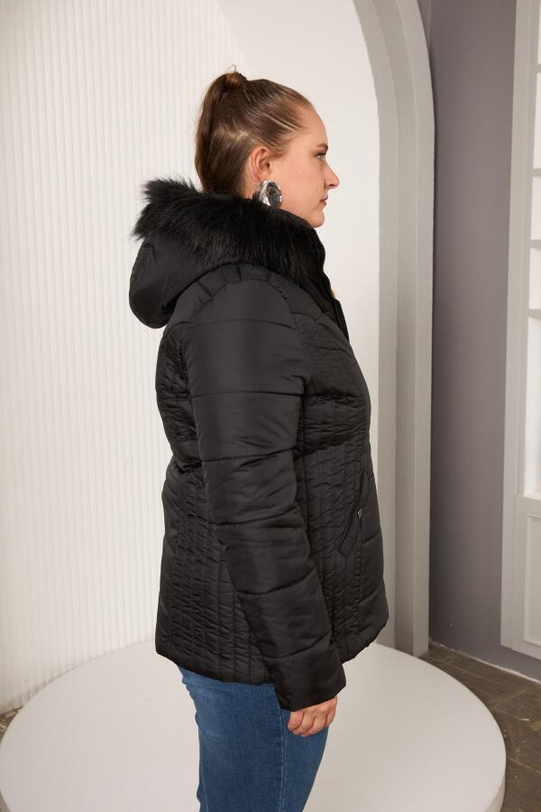 Büyük Beden Kapitone Şişme Mont Astarlı Siyah - 2