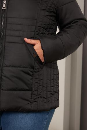 Büyük Beden Kapitone Şişme Mont Astarlı Siyah - 4