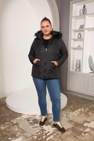 Büyük Beden Kapitone Şişme Mont Astarlı Siyah - 5