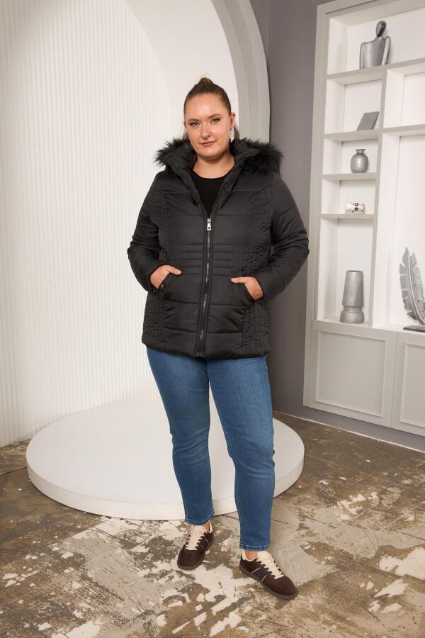 Büyük Beden Kapitone Şişme Mont Astarlı Siyah - 5