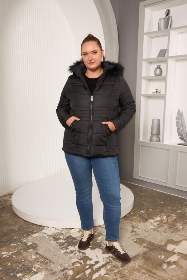 Büyük Beden Kapitone Şişme Mont Astarlı Siyah - 5