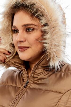 Büyük Beden Kapitone Şişme Mont Astarlı Vizon - 11