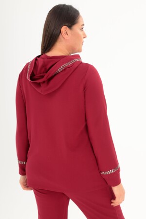 Trend42plus Büyük Beden Kapüşon Yaka Sweat Pantolon Bordo Takım - 5