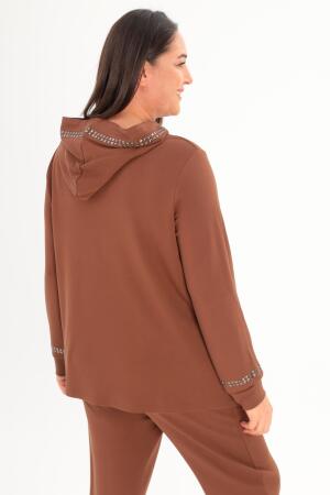 Büyük Beden Kapüşon Yaka Sweat Pantolon Kahverengi Takım - 5