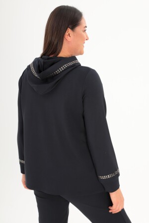 Trend42plus Büyük Beden Kapüşon Yaka Sweat Pantolon Lacivert Takım - 5