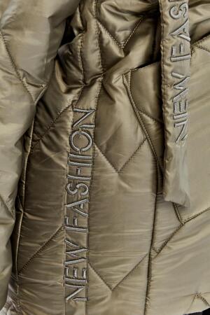 Büyük Beden Kapüşonlu Kapitone Şişme Mont Haki - 6