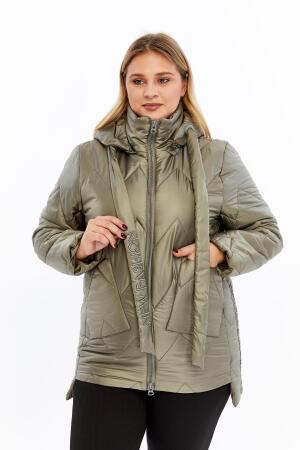Büyük Beden Kapüşonlu Kapitone Şişme Mont Haki - RMG