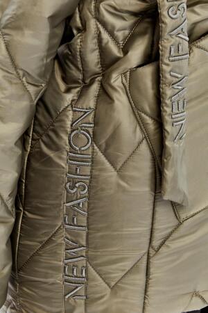 Büyük Beden Kapüşonlu Kapitone Şişme Mont Haki - 6