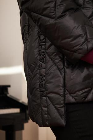 Büyük Beden Kapüşonlu Kapitone Şişme Mont Siyah - 6