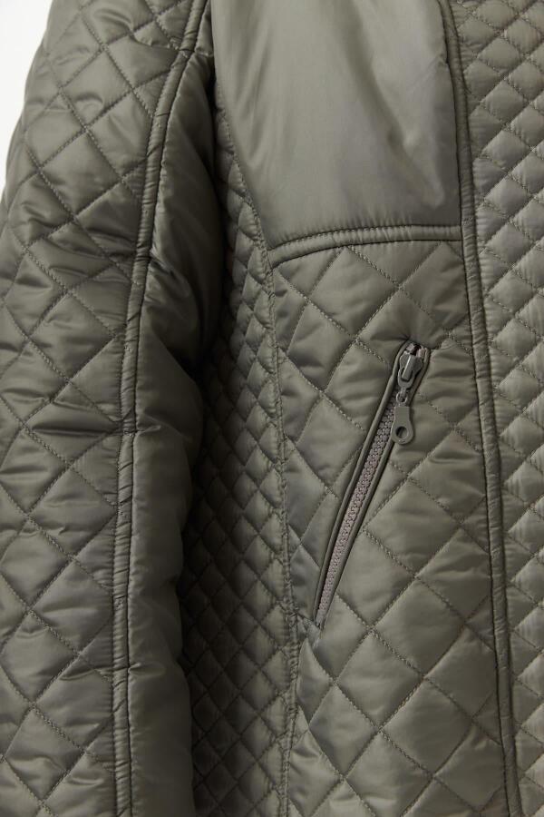 Büyük Beden Kapüşonlu Şişme Mont Haki - 5