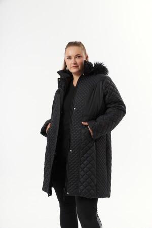 Büyük Beden Kapüşonlu Şişme Mont Siyah - 10