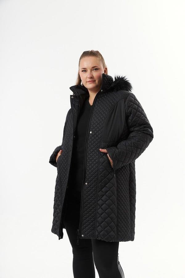 Büyük Beden Kapüşonlu Şişme Mont Siyah - 10