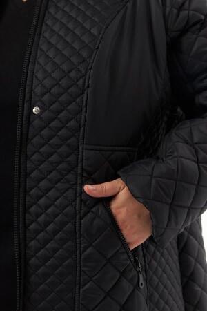 Büyük Beden Kapüşonlu Şişme Mont Siyah - 13