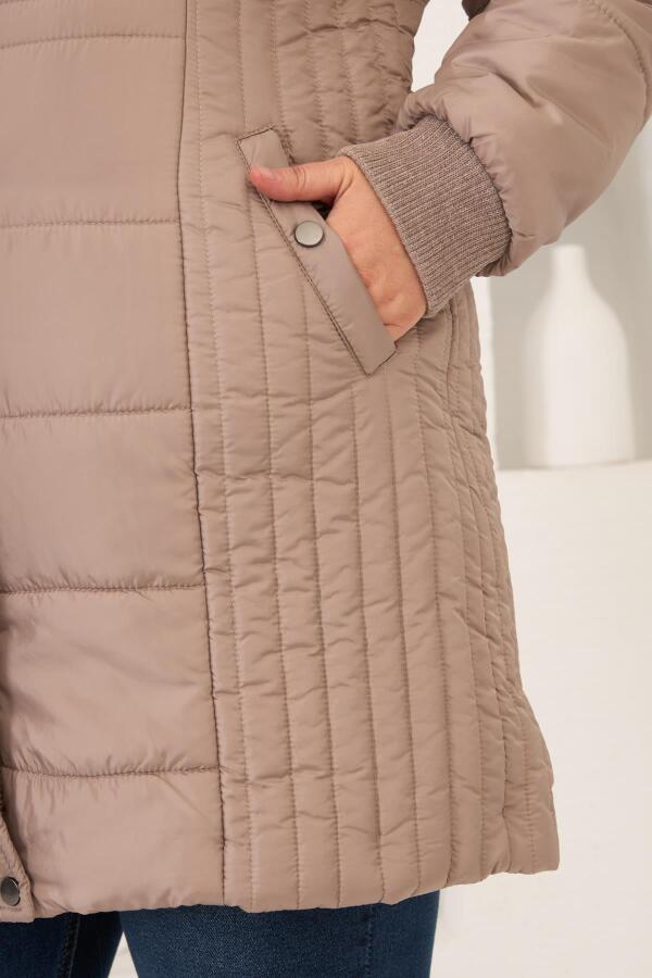 Büyük Beden Kapüşonlu Şişme Mont Vizon - 6