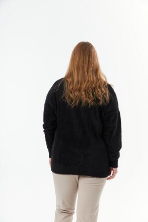 Büyük Beden Kaşmir Karışımlı Sakallı Triko Kazak Siyah - 7