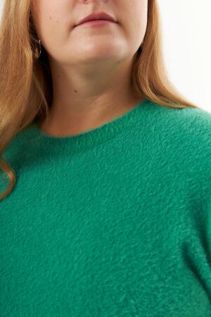 Büyük Beden Kaşmir Karışımlı Sakallı Triko Kazak Yeşil - 5