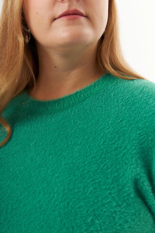 Büyük Beden Kaşmir Karışımlı Sakallı Triko Kazak Yeşil - 5