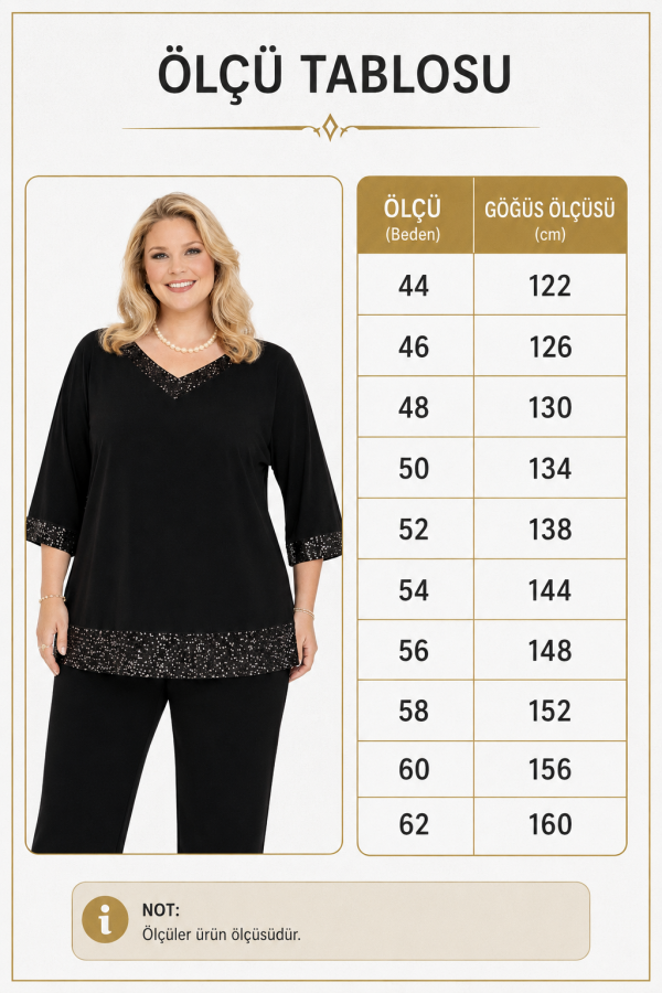 Büyük Beden Kayık Yaka Dökümlü Bluz ve Pantolon Abiye Takım ND4024 - 3
