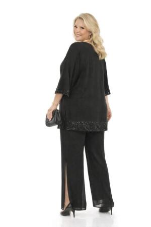 Büyük Beden Kayık Yaka Dökümlü Şifon Bluz ve Pantolon Abiye Takım ND4024 - 3