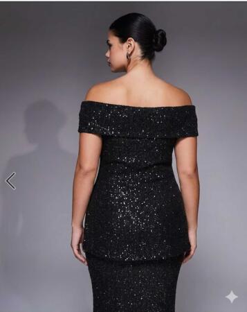 Büyük Beden Kayık Yaka Payetli Midi Abiye Elbise – Omuz Dekolteli Şık Davet Elbisesi (40-62 Beden) ND4038 - Angelino Butik (1)