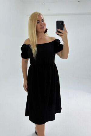 Büyük Beden Kayık Yakası Beli Çok Esnek Akdeniz Elbise GLS46 - Angelino Butik (1)