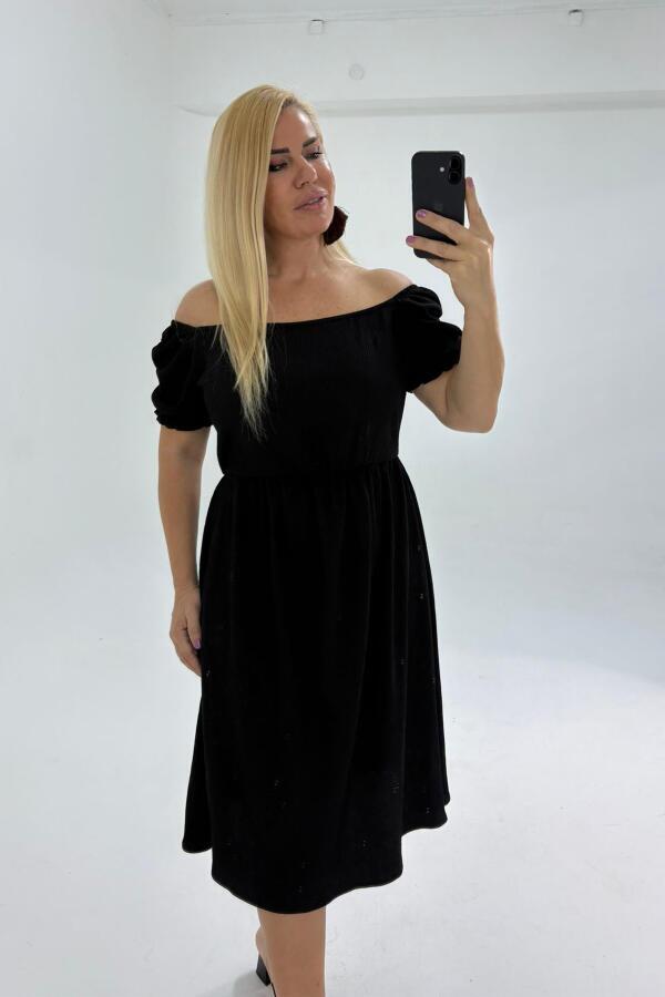 Büyük Beden Kayık Yakası Beli Çok Esnek Akdeniz Elbise GLS46 - 2