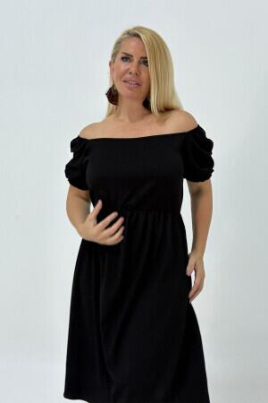 Büyük Beden Kayık Yakası Beli Çok Esnek Akdeniz Elbise GLS46 - 3