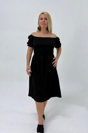 Büyük Beden Kayık Yakası Beli Çok Esnek Akdeniz Elbise GLS46 - Angelino Butik