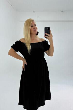 Büyük Beden Kayık Yakası Beli Çok Esnek Akdeniz Elbise GLS46 - 4