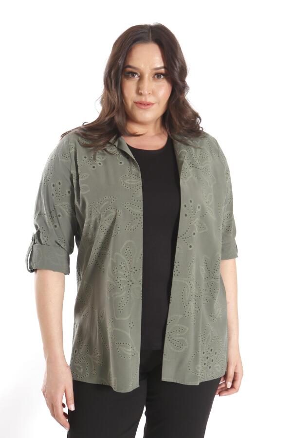 Angelino Büyük Beden Kendinden Desenli Haki İkili Takım - 1