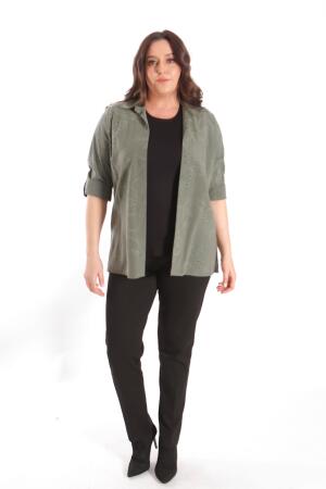 Angelino Büyük Beden Kendinden Desenli Haki İkili Takım - Angelino Moda (1)